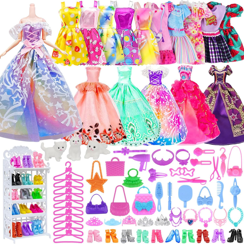 Girl Doll Clothes and Accessories Closet Wardrobe with Dresses, Shoes and Other Girl Stuff for 11.5 Inch Clothes as Gift Present for Children (NOT Include Doll)