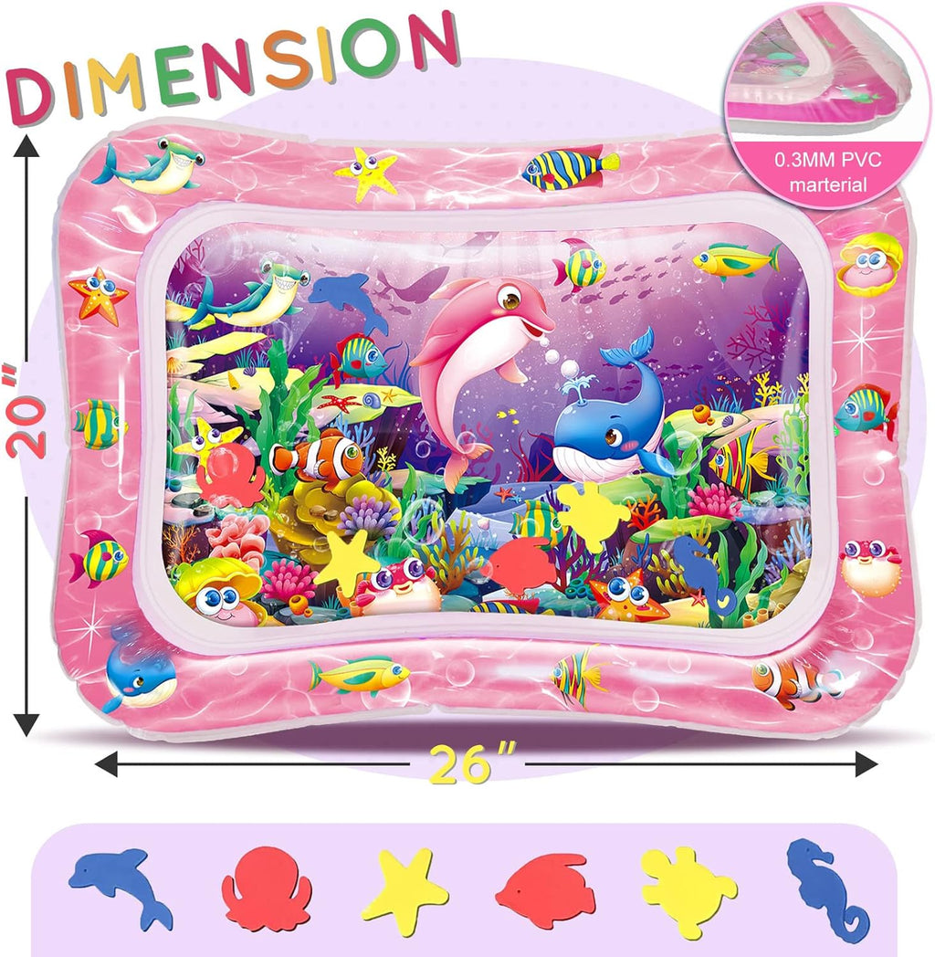 vInfinno Tummy Time Water Mat for Babies, Baby Toys for 3 6 9 Months Girls and Boys Sensory Development, Great Gift Idea for Newborns