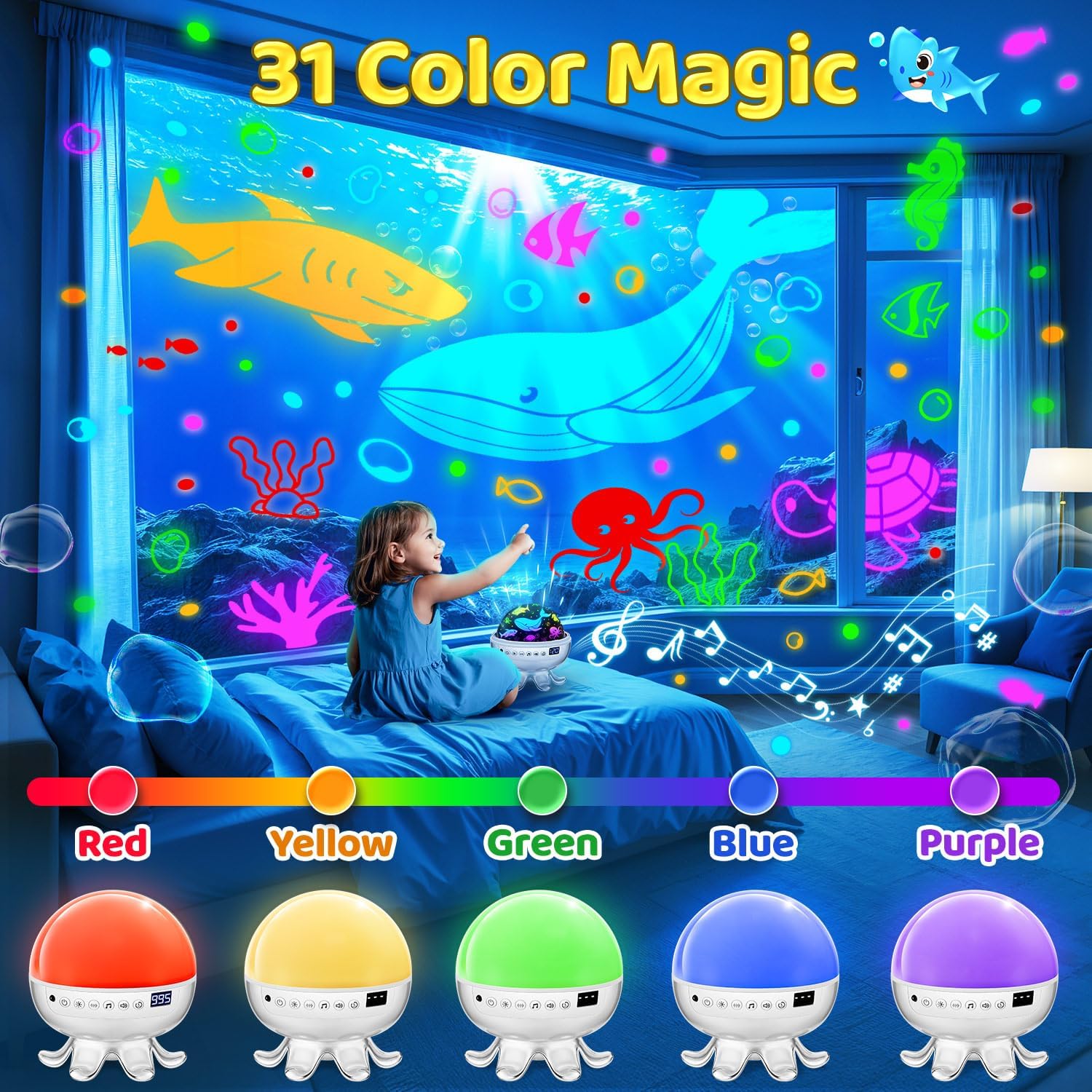 Baby Sound Machine for Sleep, 30 White Noise Machine for Sleeping, 31 Color | 4 Films Baby Night Light Projector, Remote + Timer + 3 Brightness Noise Machine Sleep Trainer, Baby Gifts