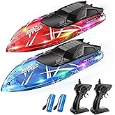 Remote Control Boat Toys-2.4GHz 20KPH with 2 Rechargeable Batteries-3 LED Light Modes 200 Feet RC Distance-Rechargeable Waterproof RC Boat-Best Pool Lake Water for Kids Adults(Purple)