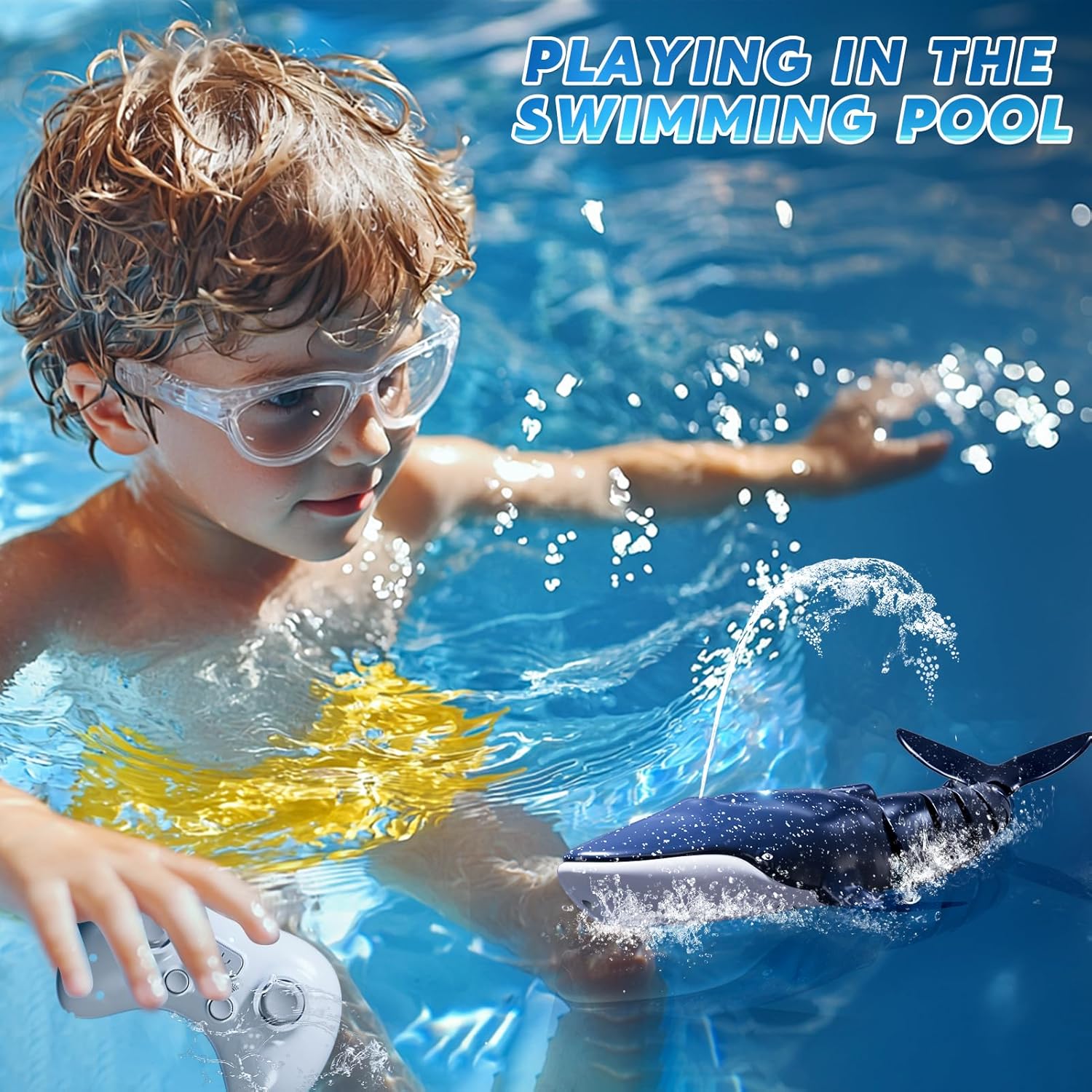 Remote Control Whale Shark Toys for Boys Kids, 1:18 Scale High Simulation Shark for Pool, 2.4Ghz Electric RC Shark Boat Fish Toys with Light & Spray, Toy Shark Gifts for 6 7 8 9 Year olds Kid Boy Girl