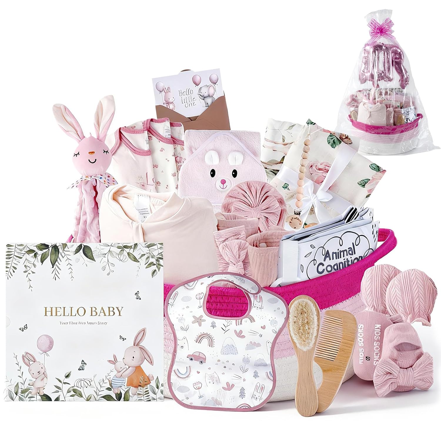 25-Pcs Luxury Baby Girl \ boy  Gift Basket Set, Pink (0-12M Newborn) | Premium Baby Shower Gifts with Keepsake Memory Book. Ultimate Newborn Essentials in Woven Basket for Unforgettable Welcome Mom Gift