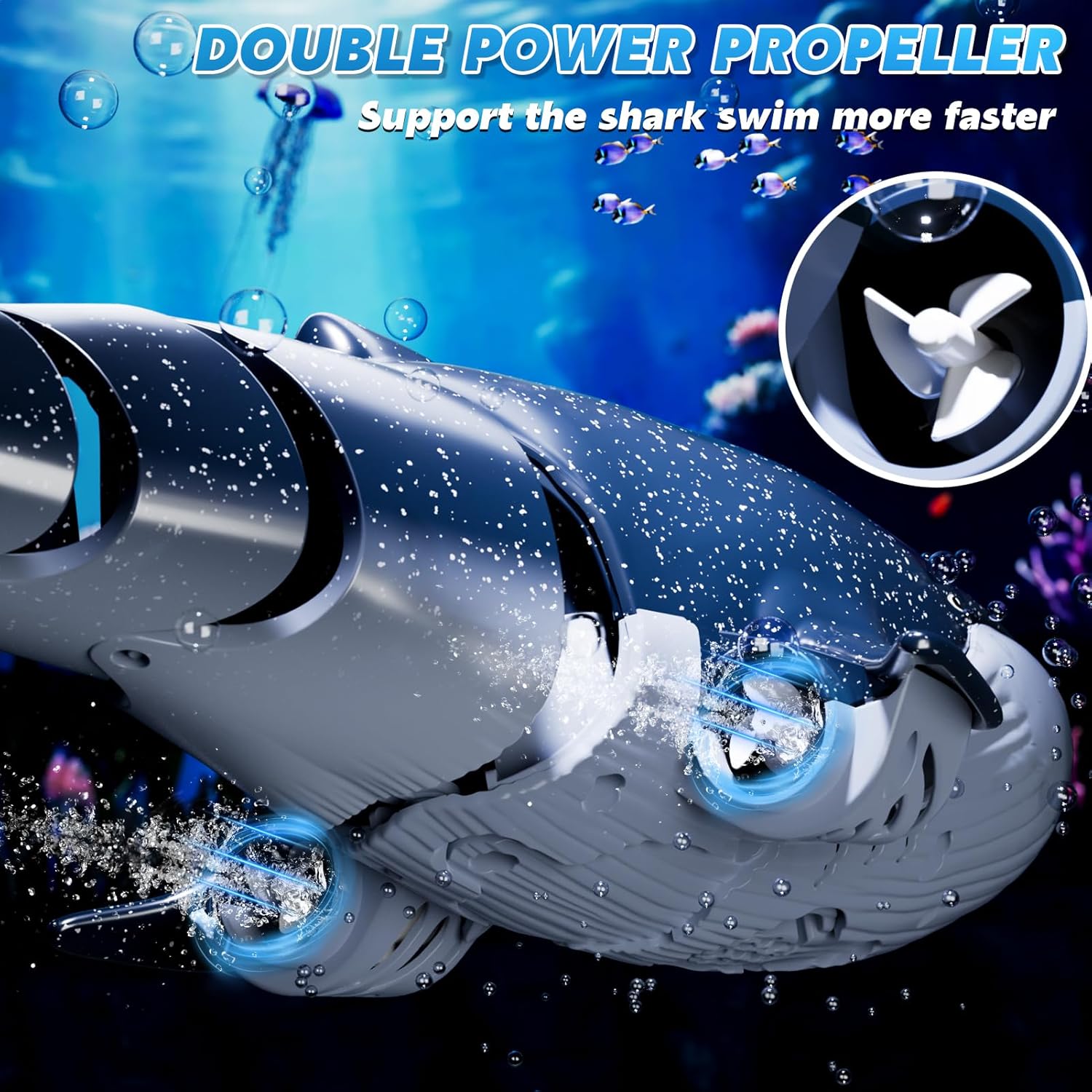 Remote Control Whale Shark Toys for Boys Kids, 1:18 Scale High Simulation Shark for Pool, 2.4Ghz Electric RC Shark Boat Fish Toys with Light & Spray, Toy Shark Gifts for 6 7 8 9 Year olds Kid Boy Girl