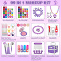v99 Pcs Kids Makeup Kit for Girls, Princess Toys Real Washable Cosmetics Set with Mirror, Hair Ties, Nails, Rings, Earrings, Necklace, Perfect for 3 4 5 6 7 8 Year Old Girls Birthday