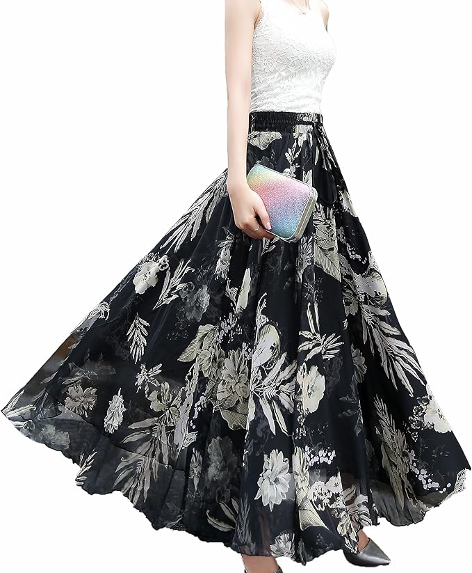 Afibi Women Full/Ankle Length Blending Maxi Chiffon Long Skirt Beach SkirtAfibi Women Full/Ankle Length Blending Maxi Chiffon Long Skirt Beach Skirt