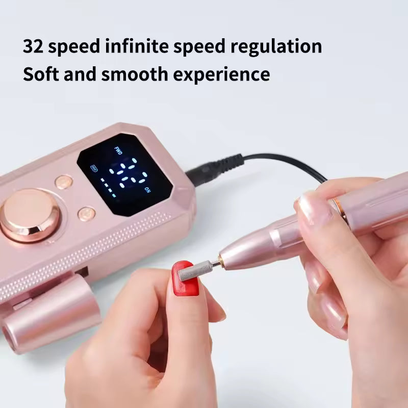 Professional Rechargeable Electric Nail Drill Machine, Portable Cordless Nail File with HD LED Display & 32 Speeds, Manicure Pedicure Kit for Acrylic Gel Nails Polishing Grinding Removing, Ideal Holiday Gift