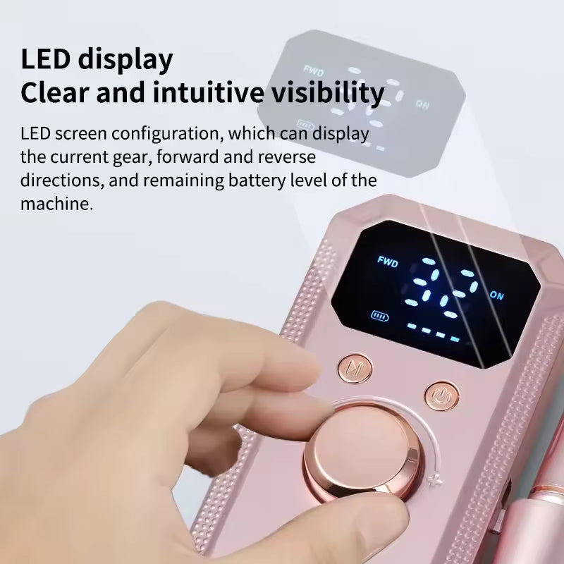 Professional Rechargeable Electric Nail Drill Machine, Portable Cordless Nail File with HD LED Display & 32 Speeds, Manicure Pedicure Kit for Acrylic Gel Nails Polishing Grinding Removing, Ideal Holiday Gift