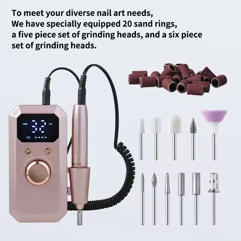 Professional Rechargeable Electric Nail Drill Machine, Portable Cordless Nail File with HD LED Display & 32 Speeds, Manicure Pedicure Kit for Acrylic Gel Nails Polishing Grinding Removing, Ideal Holiday Gift