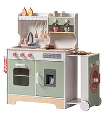ROBUD Wooden Play Kitchen Set, Kids Toy Kitchen Set with Realistic Design, Utensils, Ice Maker, Fridge, Oven, Washer, Modern Style Play Kitchen with Accessories, Ideal Gift for
